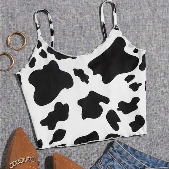 SHEIN Tops - NWT - Lettuce Trim Cow Print Crop Cami Top